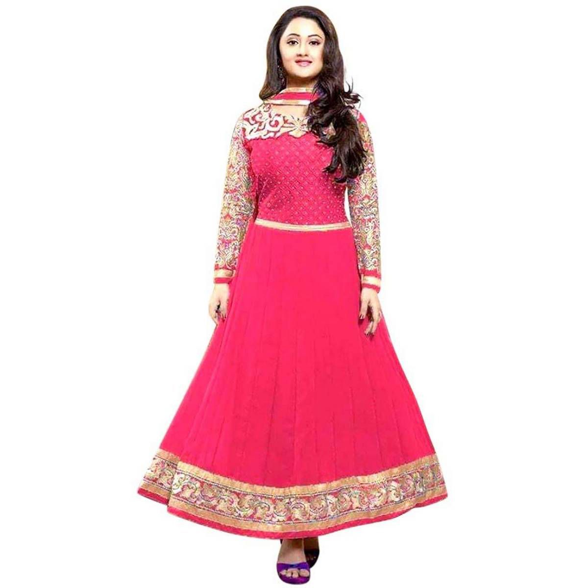 Unstitched Pink Cotton Hand Printed Gown for Women