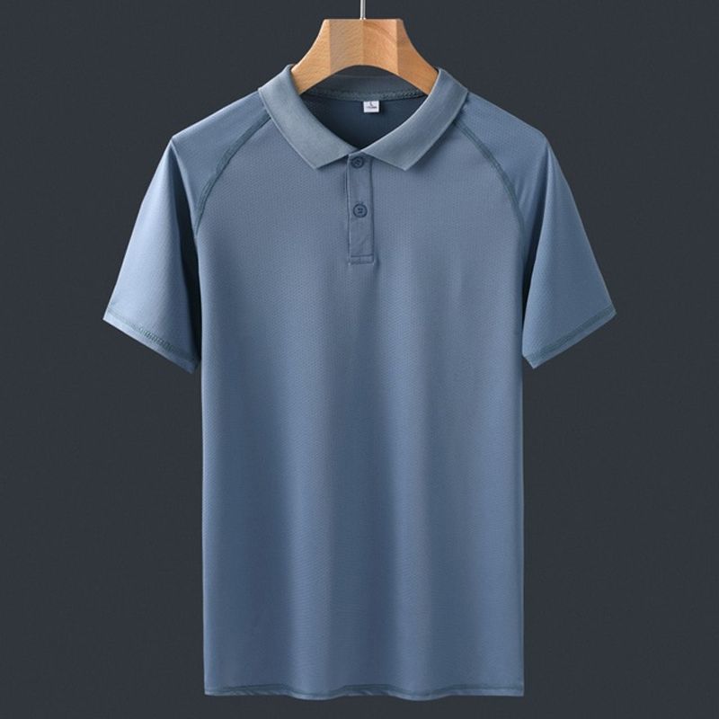 OIMG Summer Solid Color Casual Polo Shirt Ice Silk Short-Sleeved T-Shirt For Middle-Aged And Elderly Men