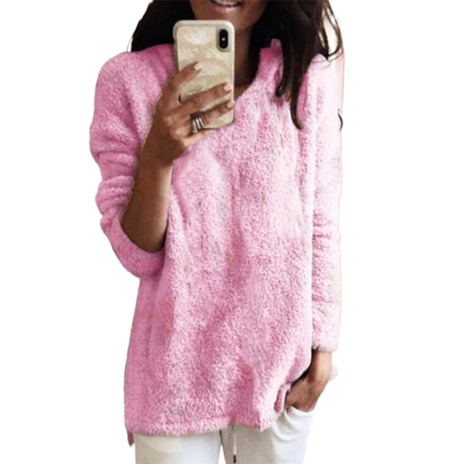 Plush Sweaters Keep Warm Pure Color Casual Knitting Sweater