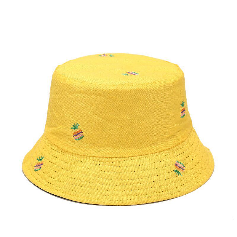 2020 Unisex Summer Foldable Bucket Pineapple Double sided Women Men Outdoor Sunscreen Cotton Cap Easy Match
