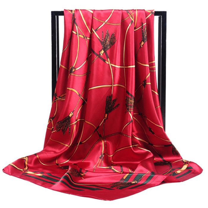 Women Silk Scarf Fashion Flower Print Square Head Scarves Lady Luxury Brand Shawls Silk Women Scarf Foulard Satin Hijab 90*90cm