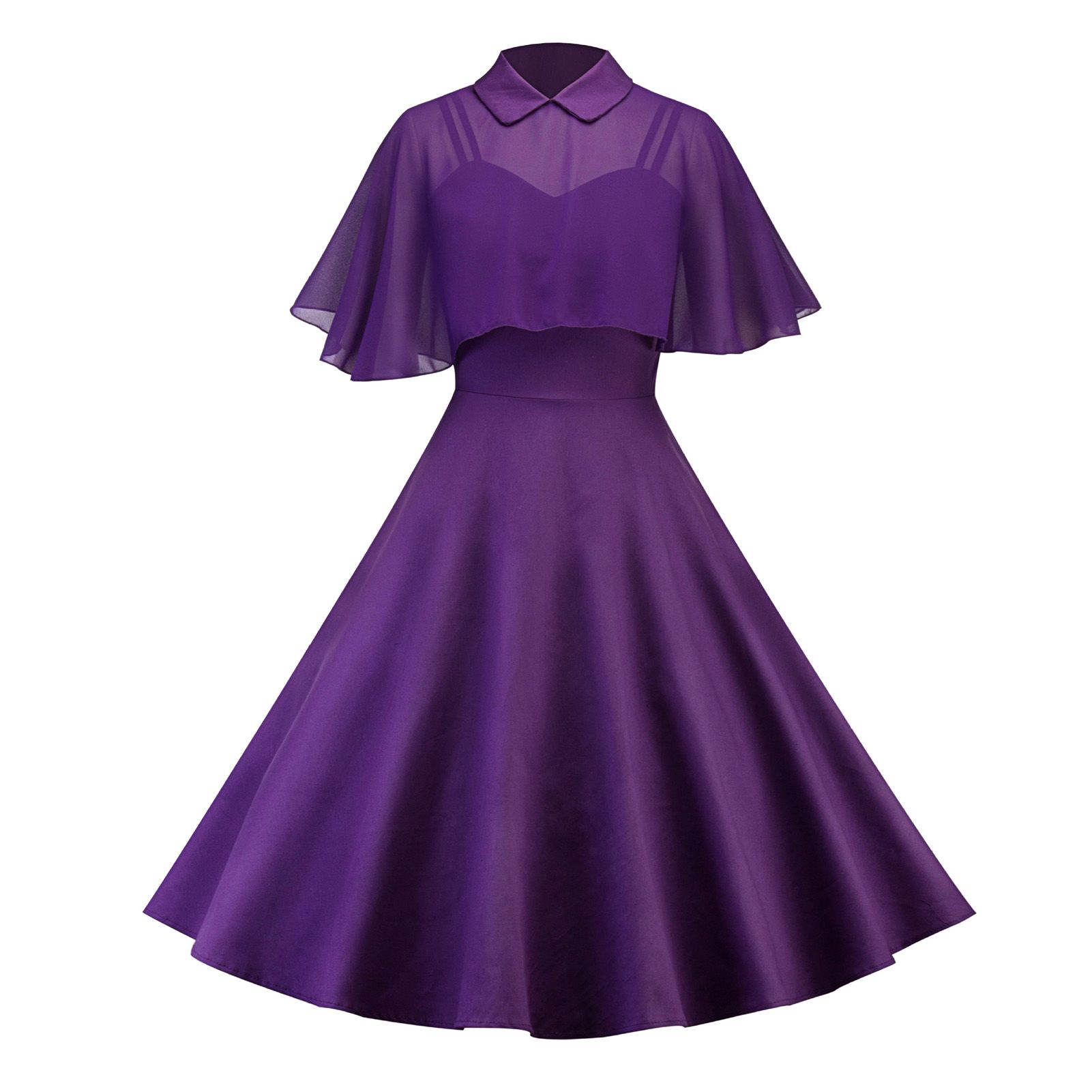 Women Dress Set Doll Collar Non-shrink Two Pieces Knee Length Dress