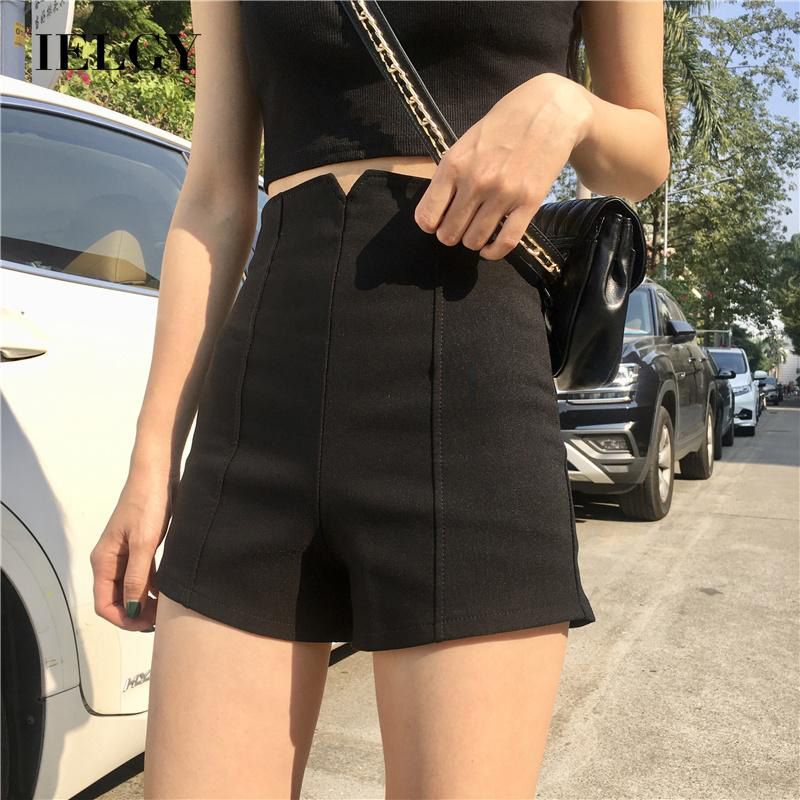 IELGY Women's pants high waist Korean version versatile A-line fashionable short tight elastic thin