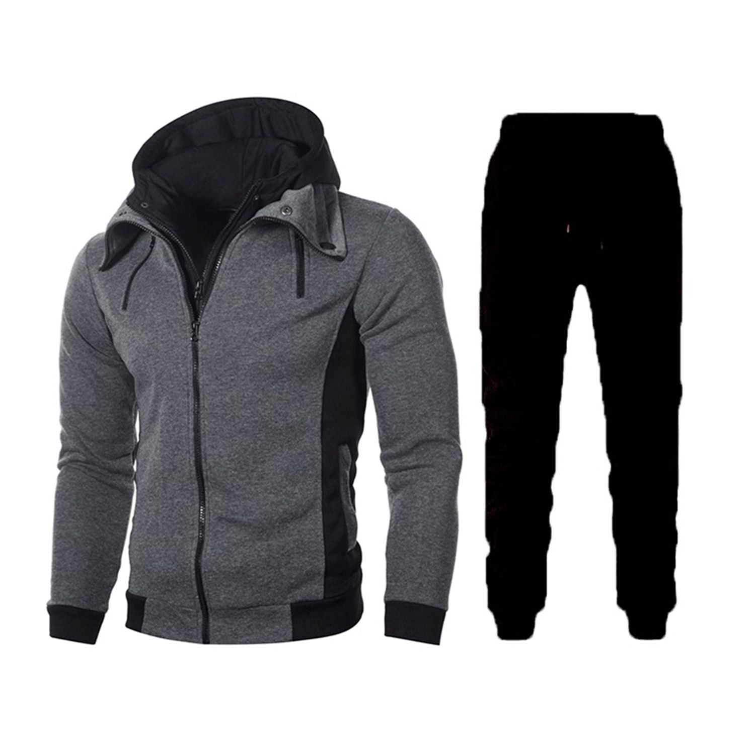 Men Tracksuit Set Hooded Thick Sweatshirt Drawstring Sweatpants