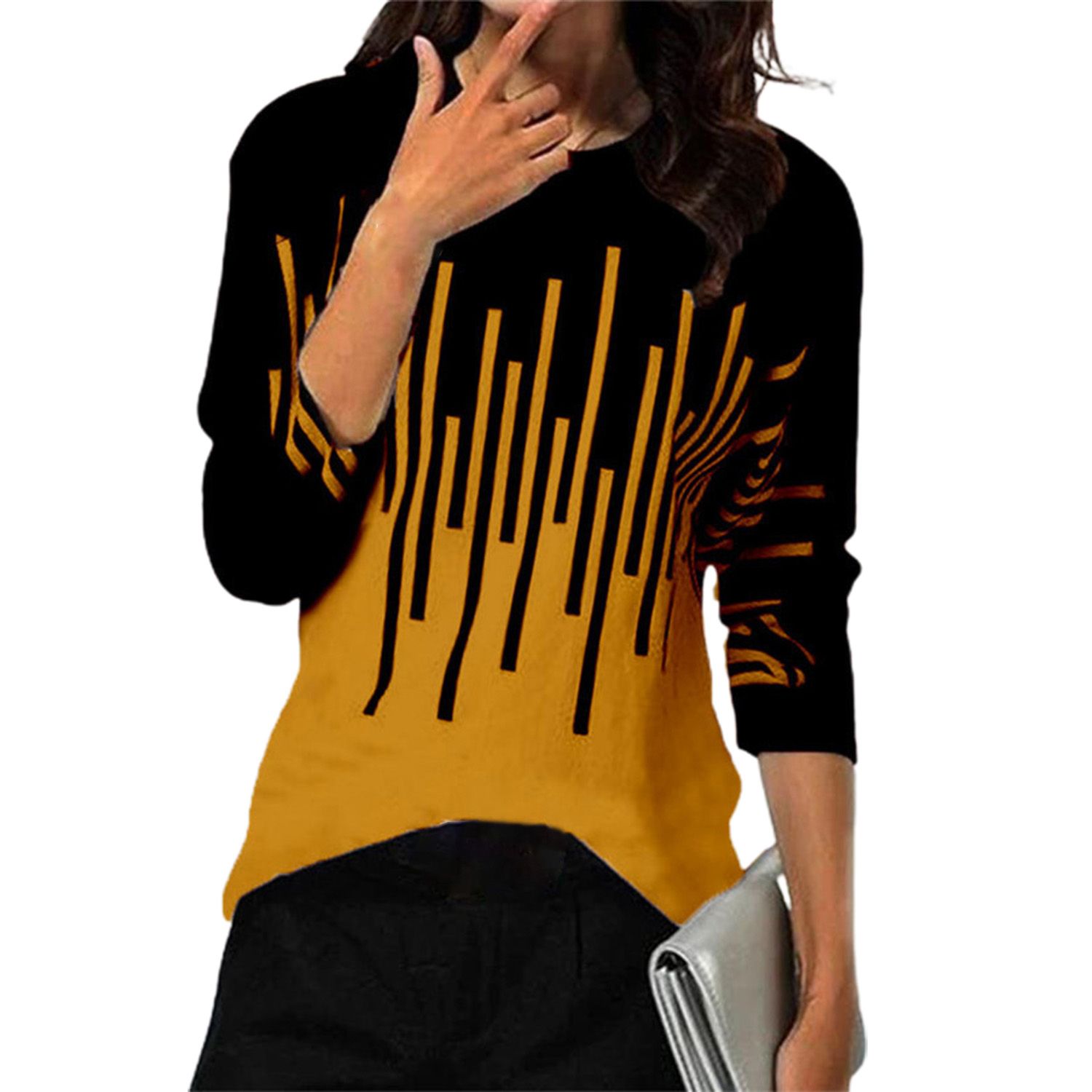 Women Tops Elegant Printed Women Round Neck Pullover