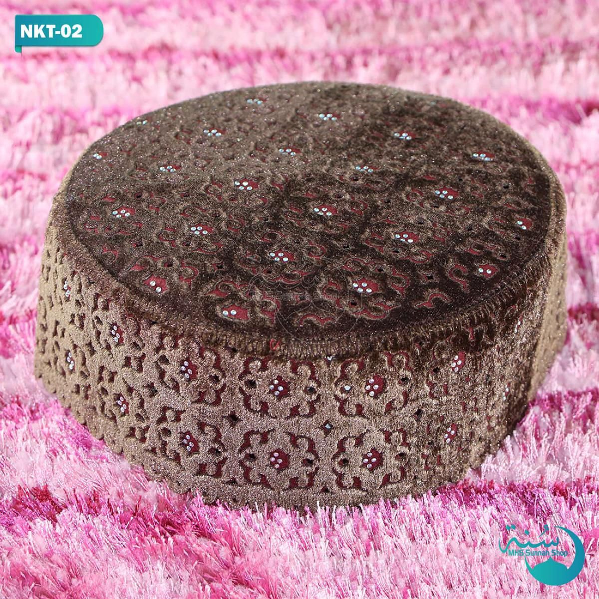 Chocolate Color Beautiful Design Islmic Items New Velvet Stone Tupi For Men - Cap