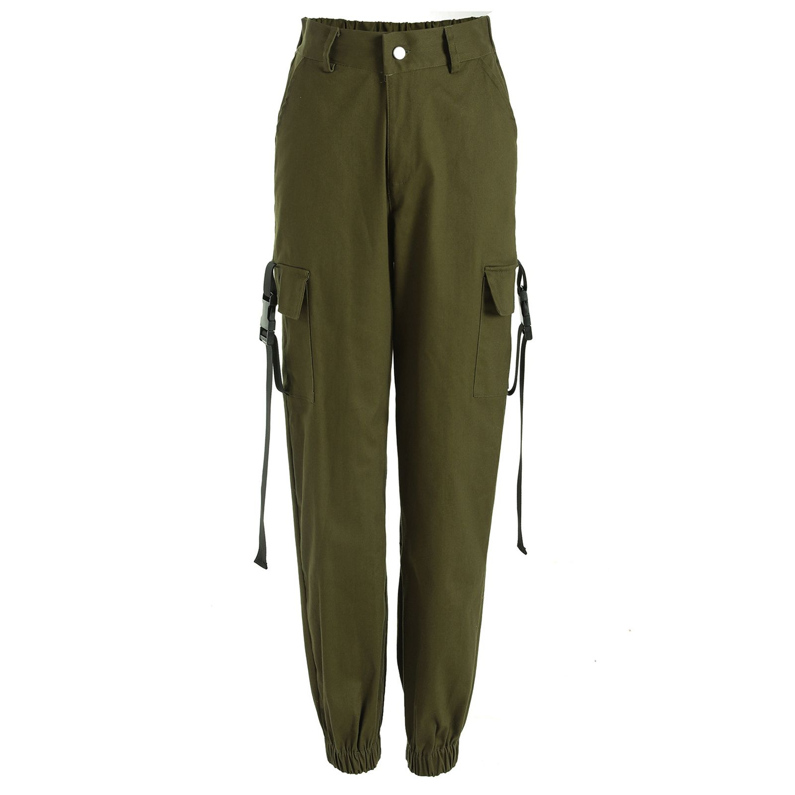 Lady Cargo Pants Half Elastic Waist Eye-catching Cargo Pants