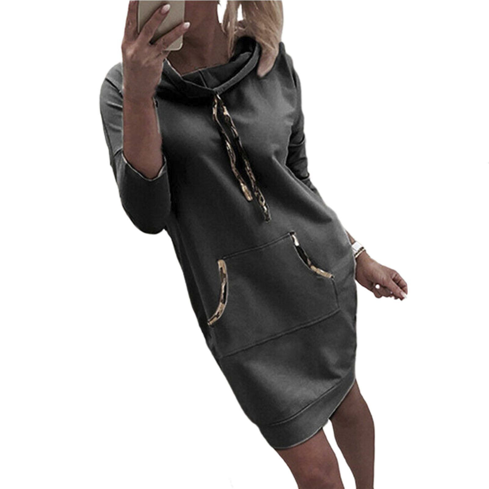 Sweatshirt Dress Long Sleeve Cotton Blend Women Hooded Sweatshirt
