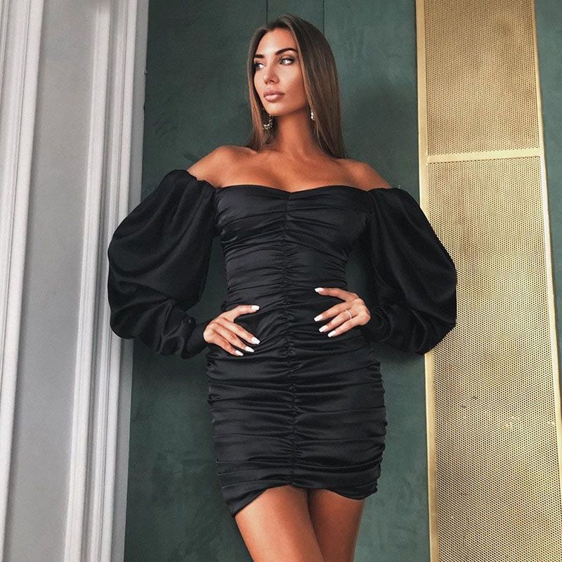 Chicology Off Shoulder Long Sleeve Elegant Lady Mini Dress 2020 Autumn Winter Party Club Bodycon ChristBirthday  Clothes