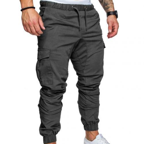 Men Casual Solid Colorckets Waist Drawstring Ankle Tied Skinny Cargo Pants celana panjang pria salopette homme Trendy