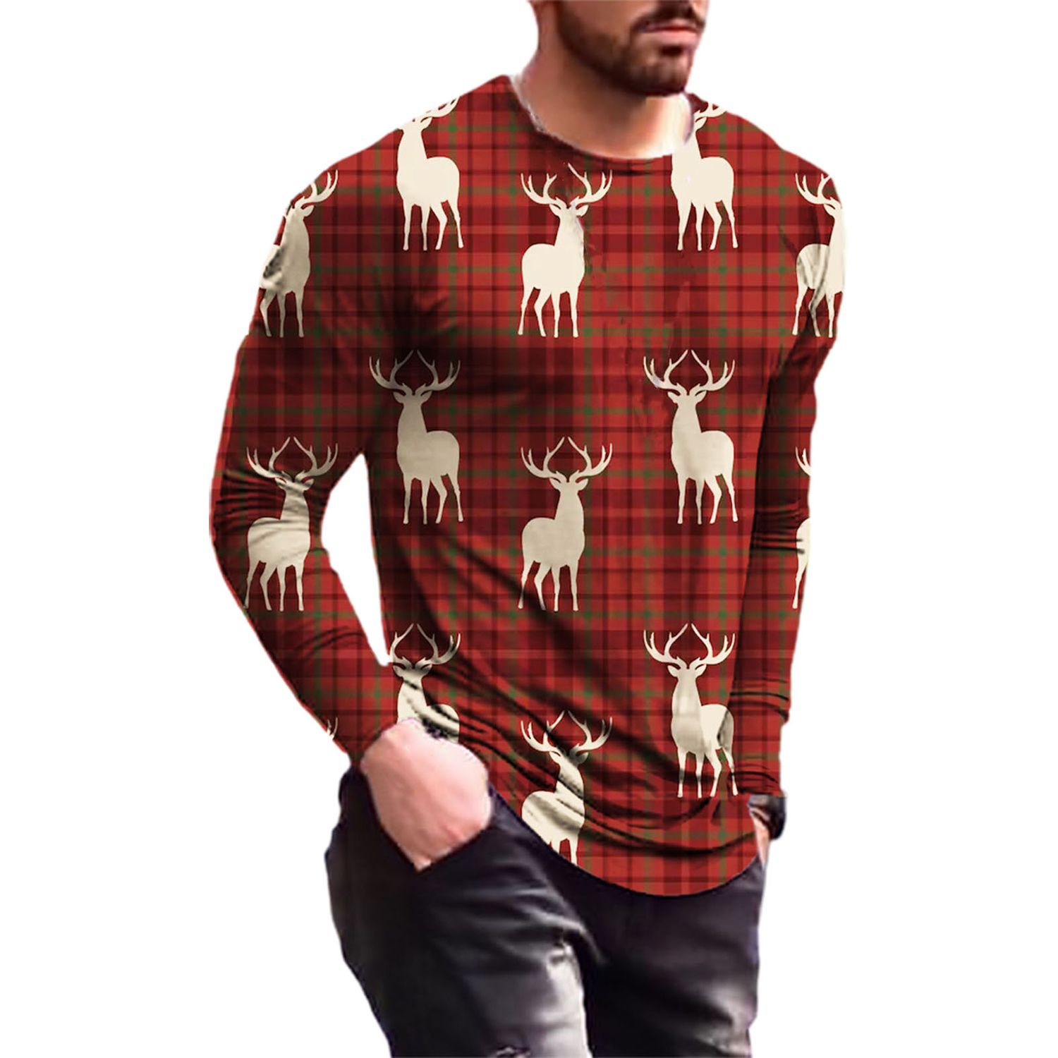 Autumn T-shirt Great Stitching Grid Autumn Shirt