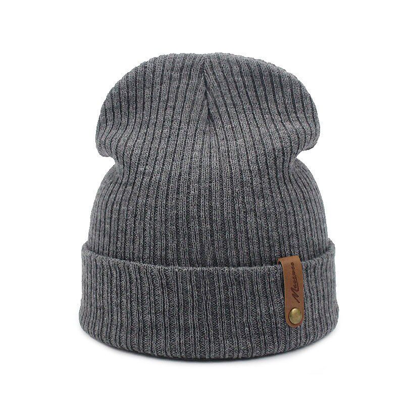 Beanie Cap Women Men Hat Knitted Beanies Skuilles Autumn Winter Unisex Solid Color Gray Black Skull Face