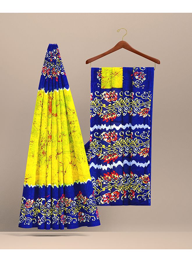 Multicolor Batik Print  12 hand cotton  Saree With Extra 2 Hand Blouse Peach  For Women
