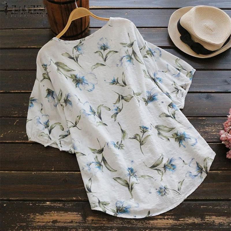 Women Plus Size Floral Printed Casual V Neck Top Shirt Blouse Tee