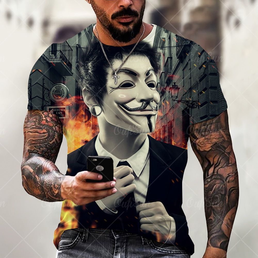 Summer 3D Printed Evil Clown Pattern Loose T Shirt For Men Trend Oversized Personality Short Sleeve Harajuku Punk Tops