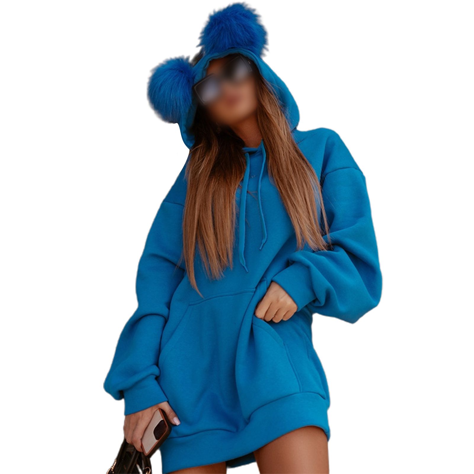 Hoodie Dress Long Sleeve Loose-fitting Warm Sweatshirt Dress