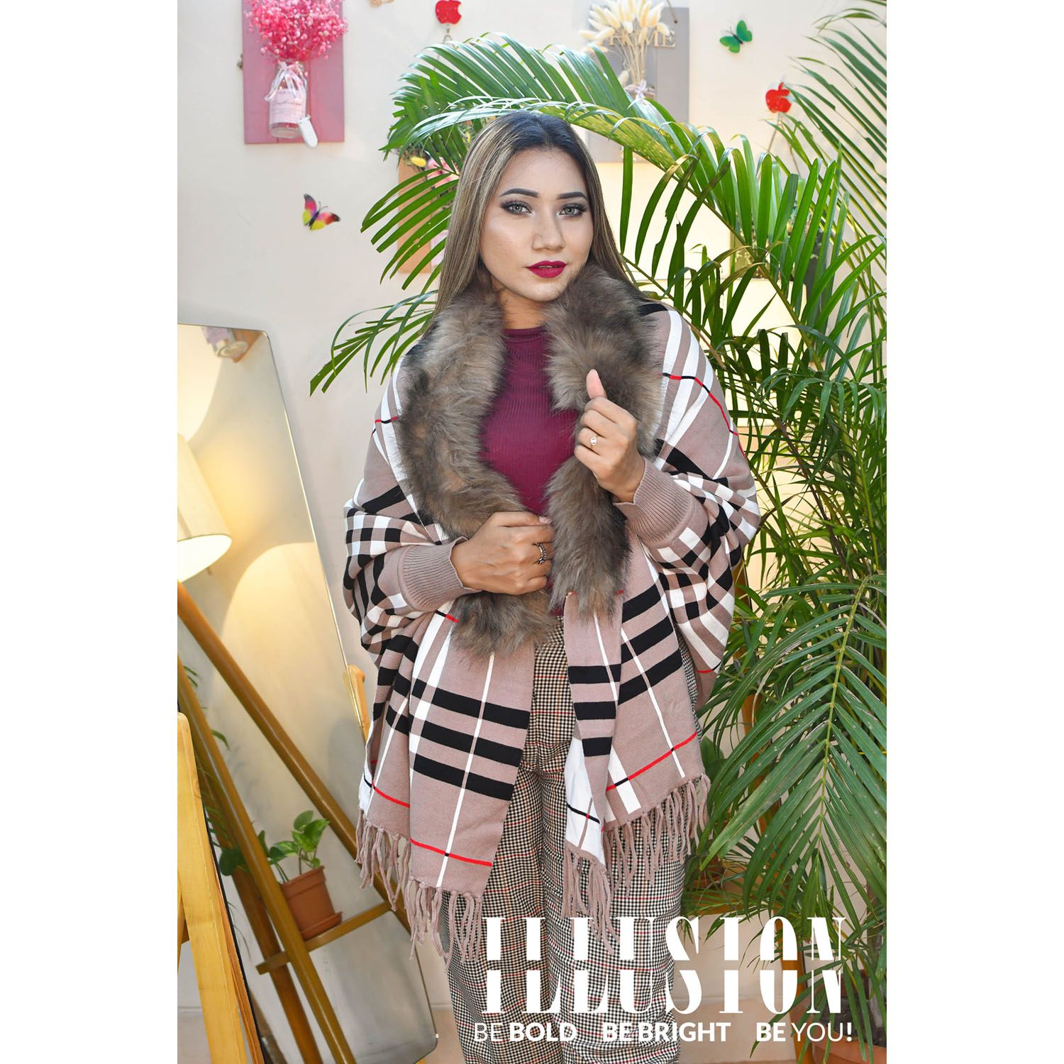 Luxury Premium Fur Sleeve Shawl