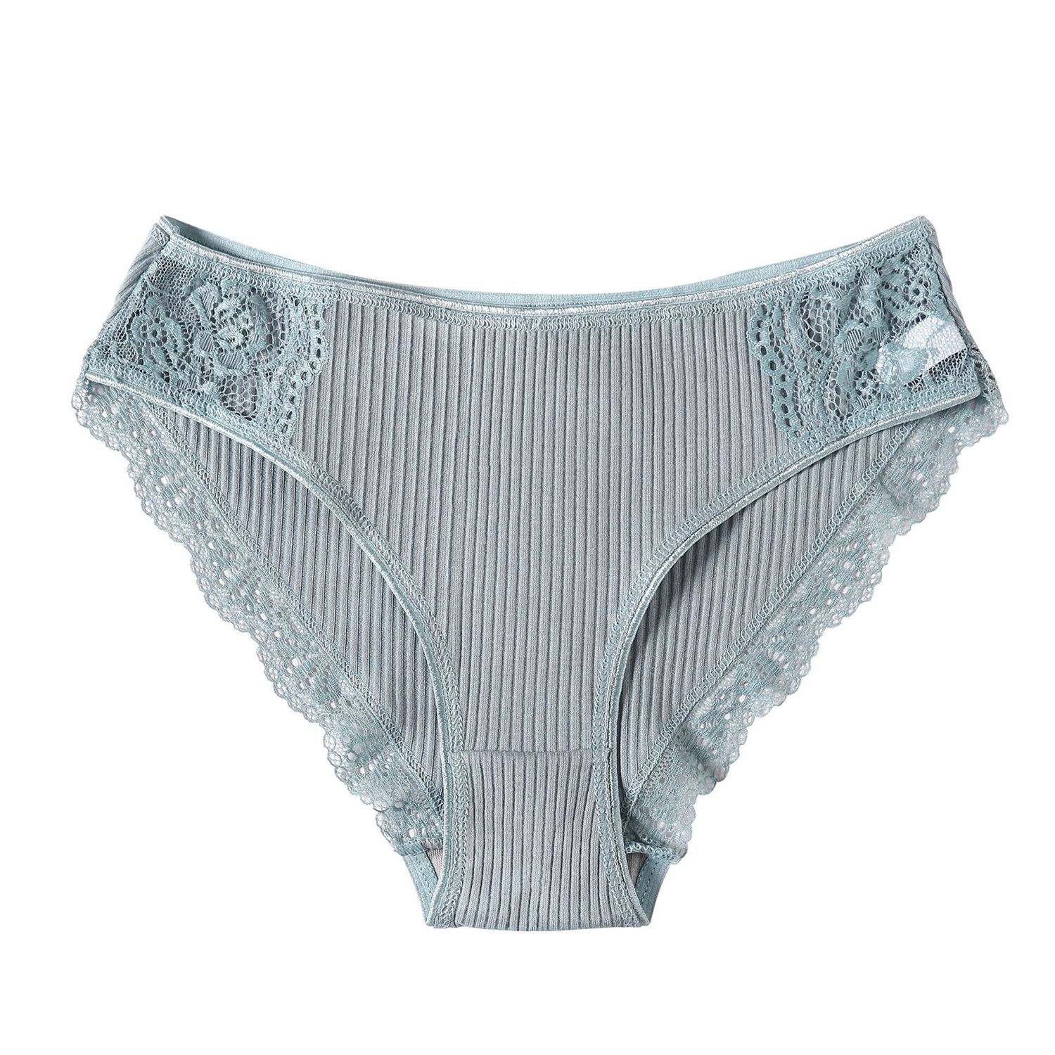 Women Underwear Solid Color Striped Moisture Absorption Briefs