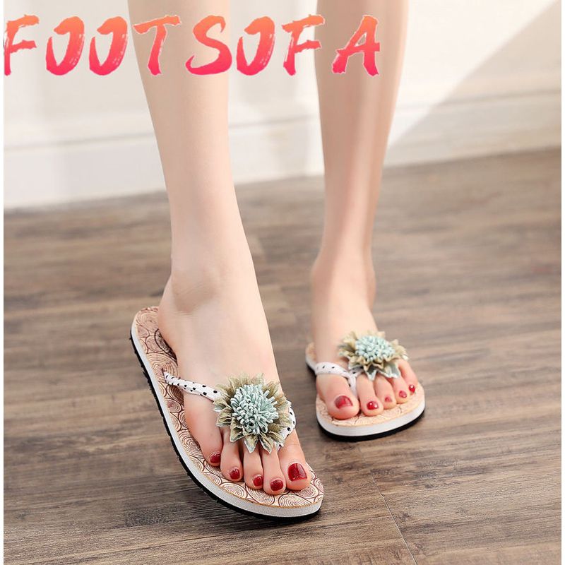 Net celebrity flat-heeled sandals and slippers women's summer outer wear thick-soled beach shoes fashion Cuihua flip-flops