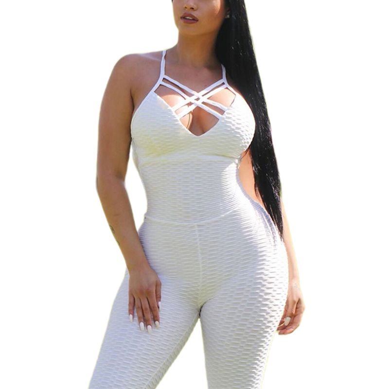 Women's Yoga Romper, Sling Sportswear, Hollow V-Neck Bandage Gym Exercise Run Slimming Jumpsuit