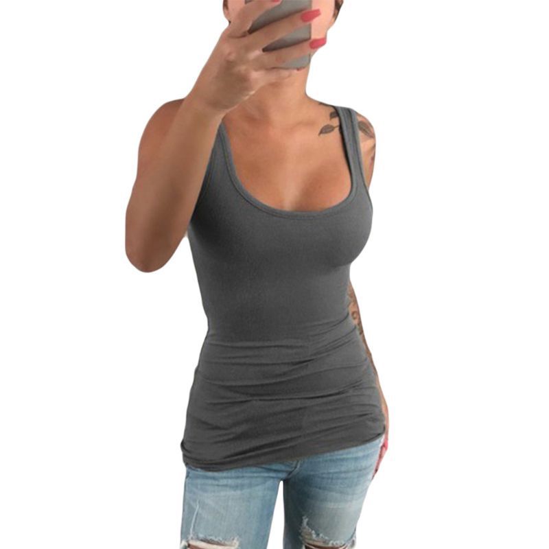 Lingeries Women Ladies Summer Casual Solid Elastic Cotton U Neck Tank Sleeveless Slim Vest Tops