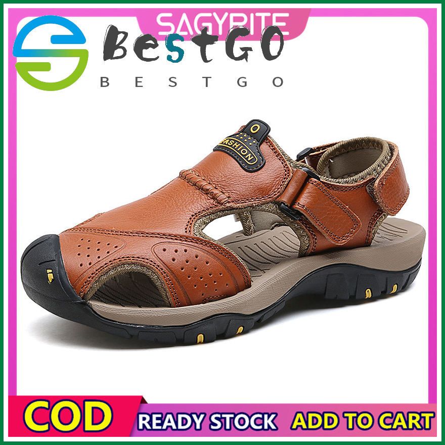 Size 38-46 Sandals for Men Leather Beach Walk Slippers Mens Sandals Outdoor Leather Hiking Sandals