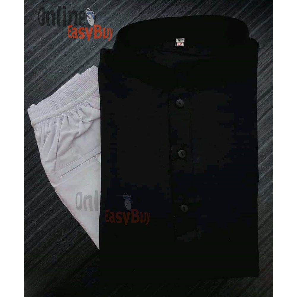 Semi Long Panjabi Payjama set for Men - Black - Panjabi - Panjabi For Men