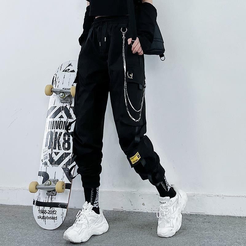 Women Elastic Waist Loose Streetwear Cargo Pants Female Fashion Ankle-length Jogging Trousers Ladies Plus Szie Casual Pant