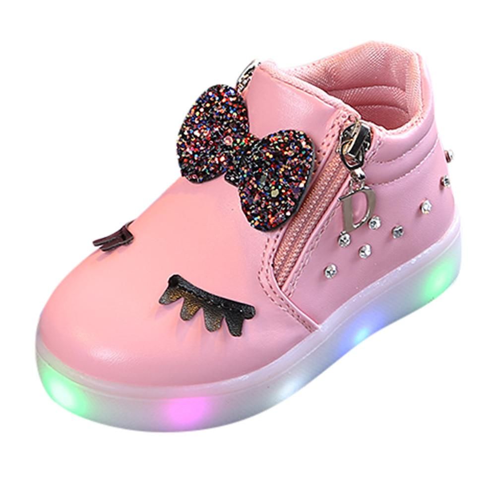 Kids Shoes Fashion Winter Kids Baby Infant Girls Crystal Bowknot LED Luminous Boots Sport Shoes Sneakers