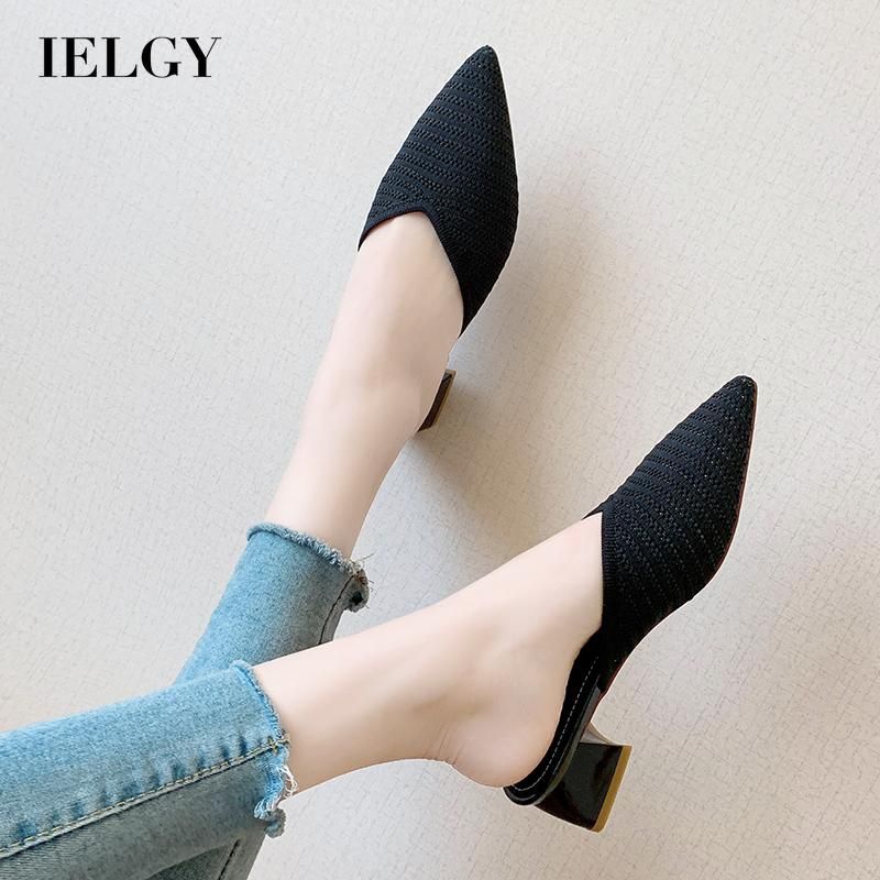 IELGY Casual Slippers Chunky heel Solid color Fashion Low heel Pointed Toe Sandals Non-slip
