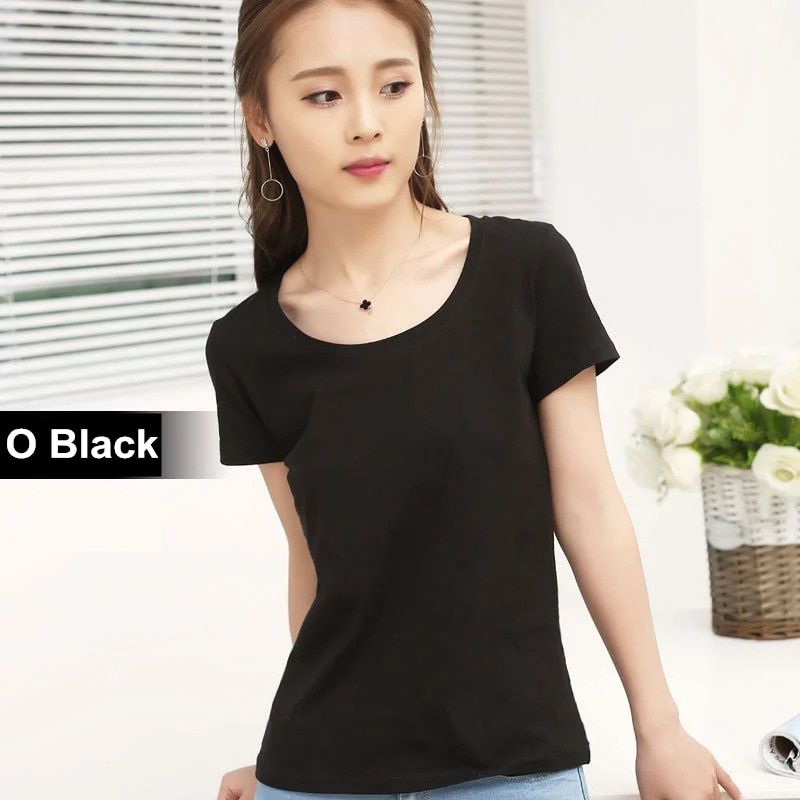 Brand New Womens 95% Cotton T-Shirt Pure Color Short Sleeve Women T shirt For Female Slim Tops Woman T shirts Clothing