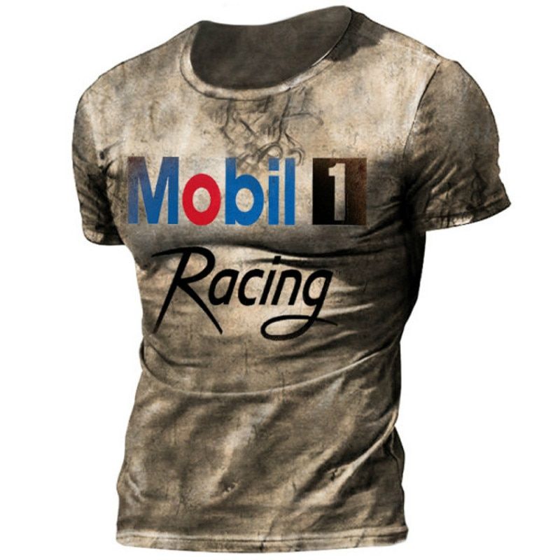 Men's short-sleeved retro Summer T-shirt Harajuku ethnic fashion letter city casual style round neck shirt XL