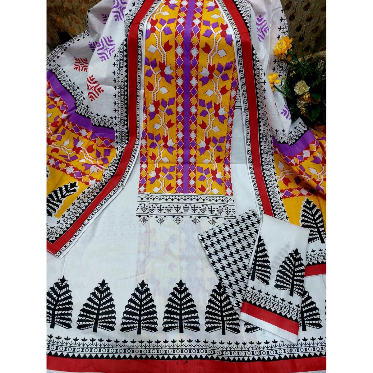 Exclusive fashionble unstitched skin print three pice(3 pice) For women