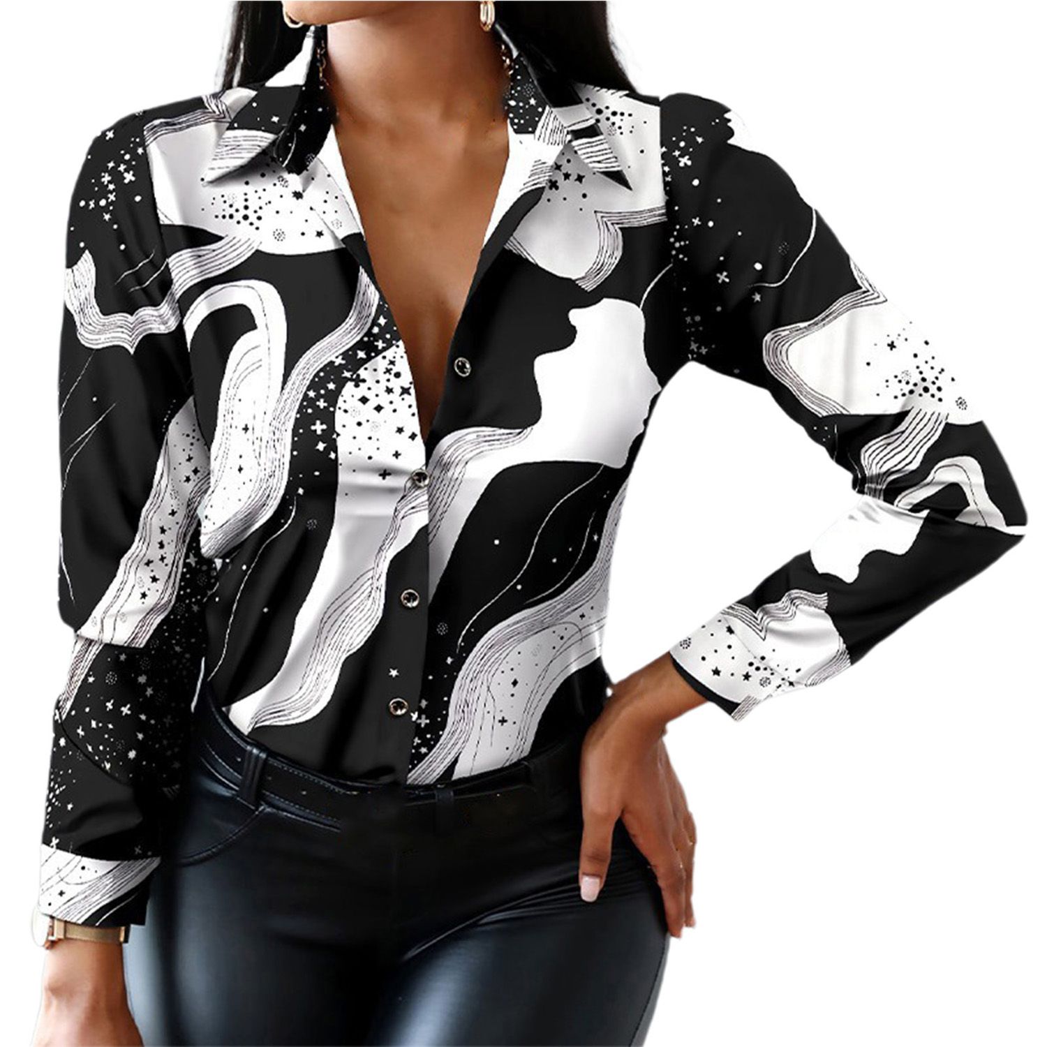 Office Lady Shirt Rose Pattern Tament Lapel Blouse