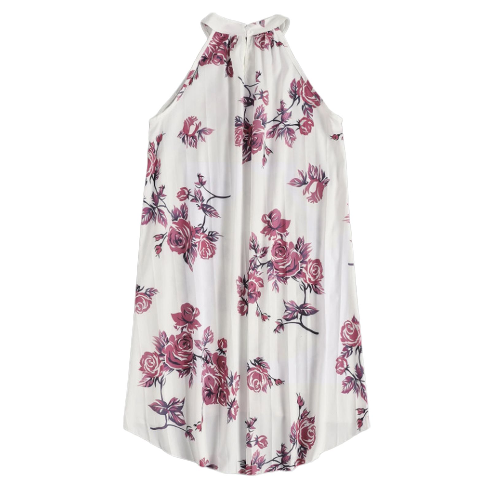 Dress Floral Print Sleeveless Summer Women Retro Pleated Chiffon Dress for Beach