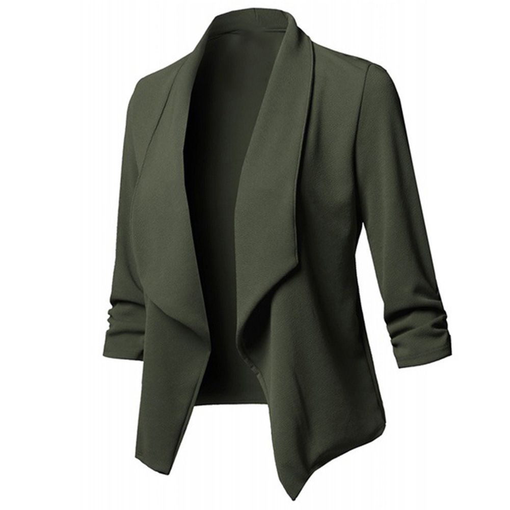 Autumn Women Solid Color Slim Blazer Ruffled Long Sleeve Open Front Suit Jacket