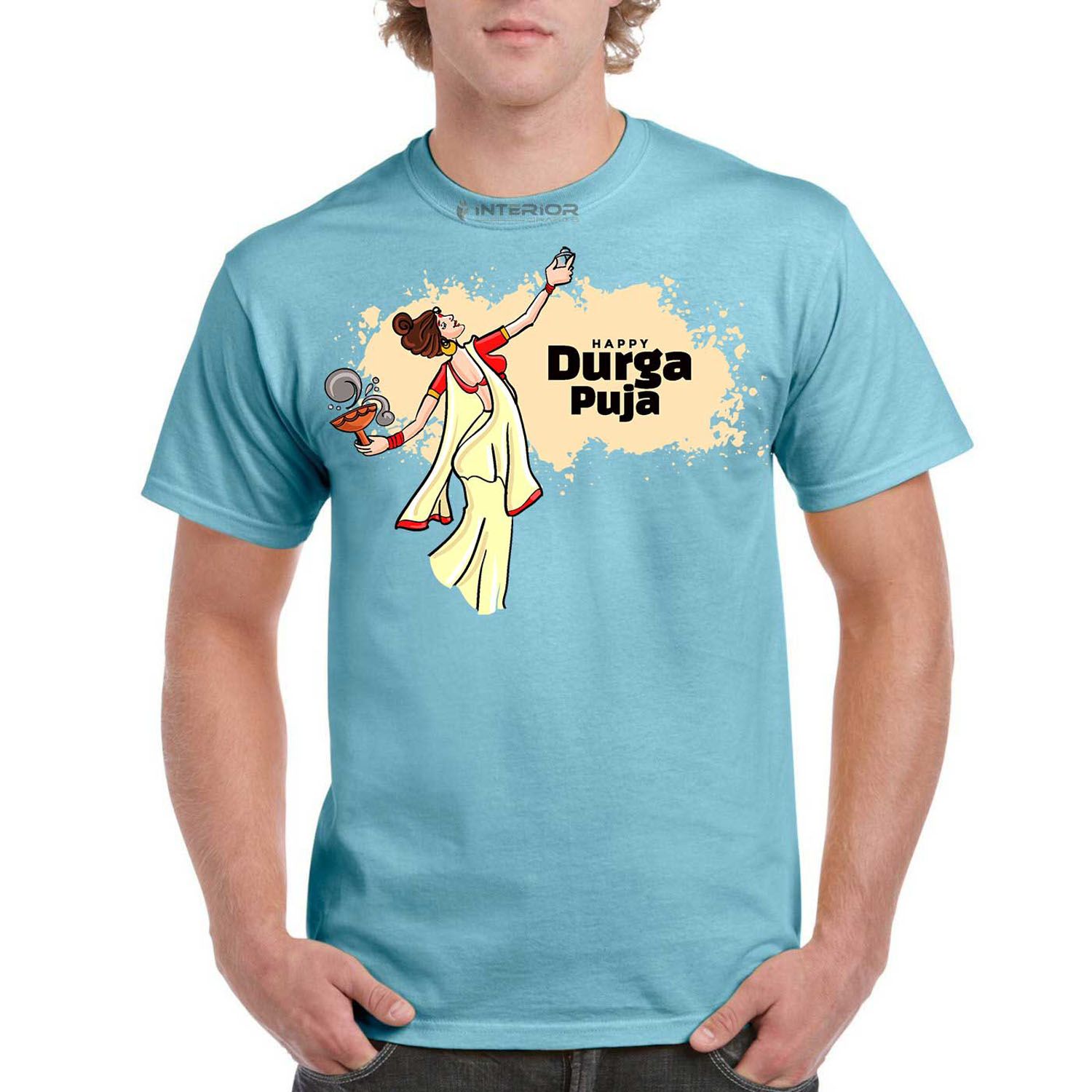 Durga Puja Special Crative Graphic Printed Half Sleeve T-Shirt - Round Neck For Man