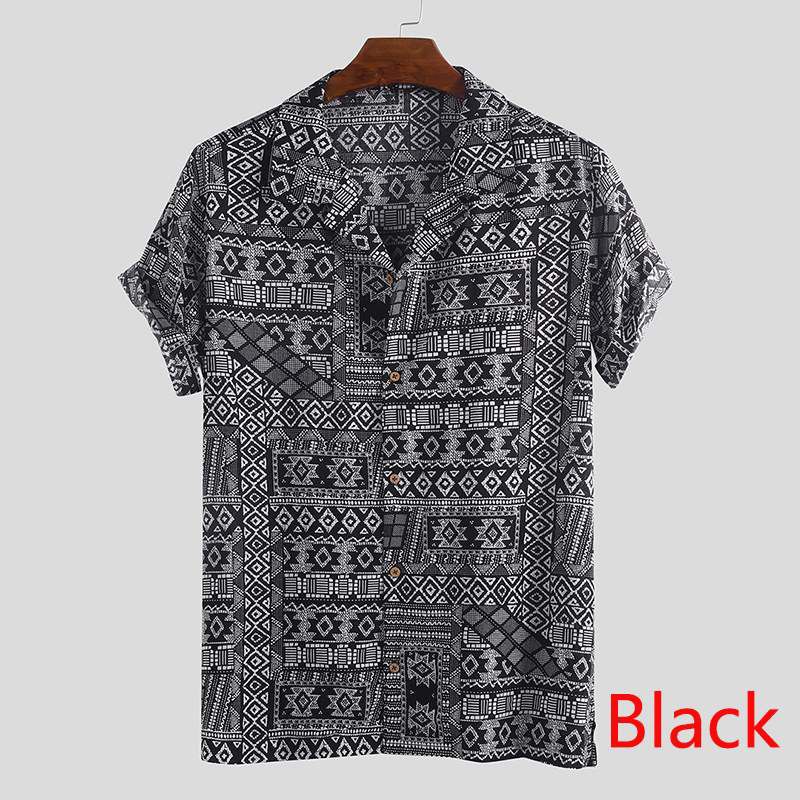 Vintage Men Printed Shirt Ethnic Cotton Lapel 2021 Short Sleeve Streetwear Casual Hawaiian Shirts Button Summer Camisas INCERUN