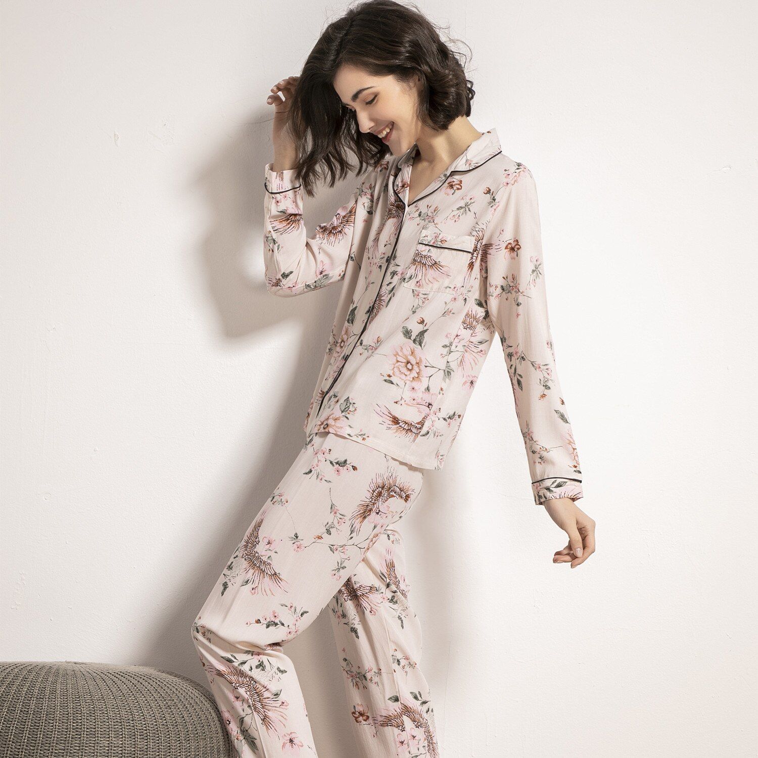 Cotton Long-sleeved Long Trousers Women Pajamas Set for Spring and Summer Autumn Comfortable Cardigan Tops Ladies Cotton Pajamas