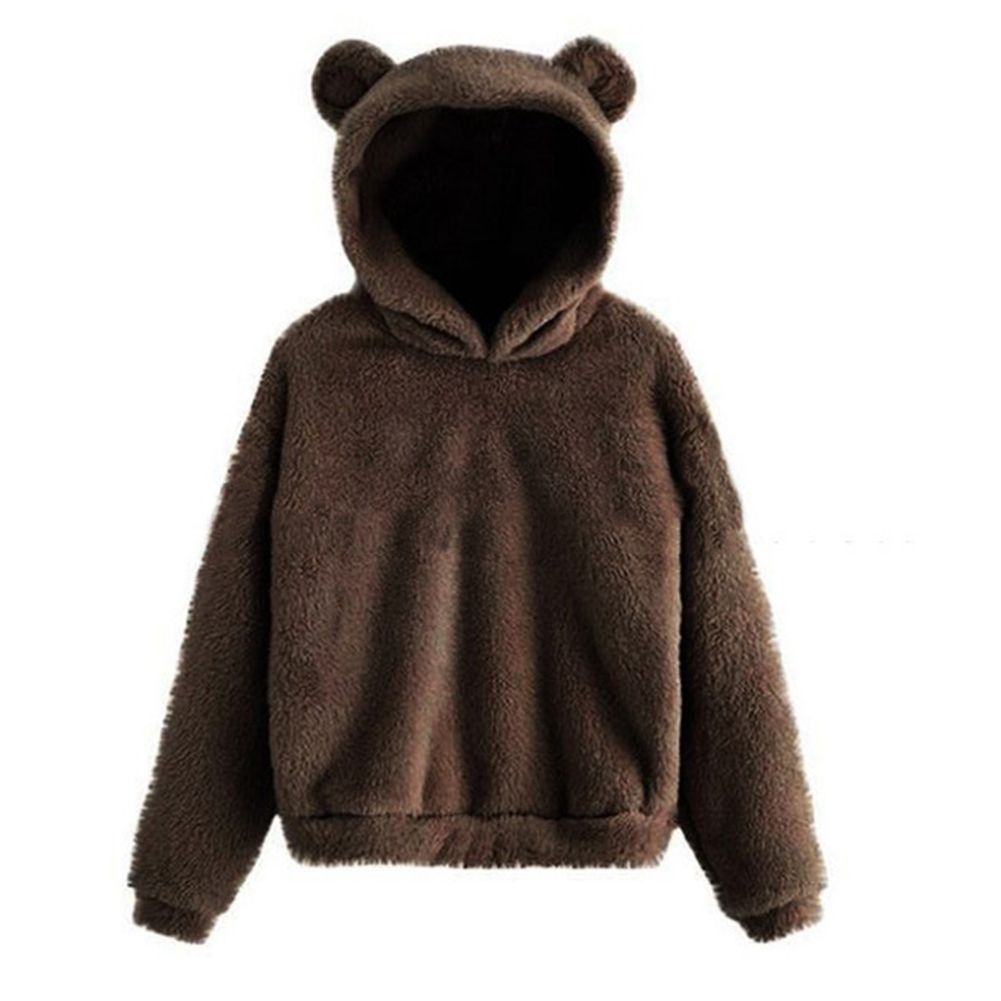 Yfashion Women Double Fleece  Hoodies, Fluffy Cute Rabbit Ears Hooded Long Sleevepullover Sweater, Sweet Lovely Plush Warm Coat Jacket color