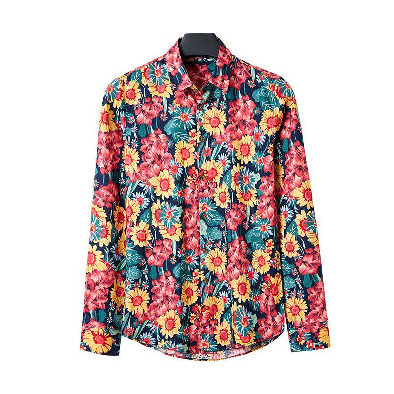 Fashion Splice Flower Shirt Printing Man Camisa Masculina Spring New Pattern Long Sleeve Slim Fit Shirts Nightclub Chemise Homme