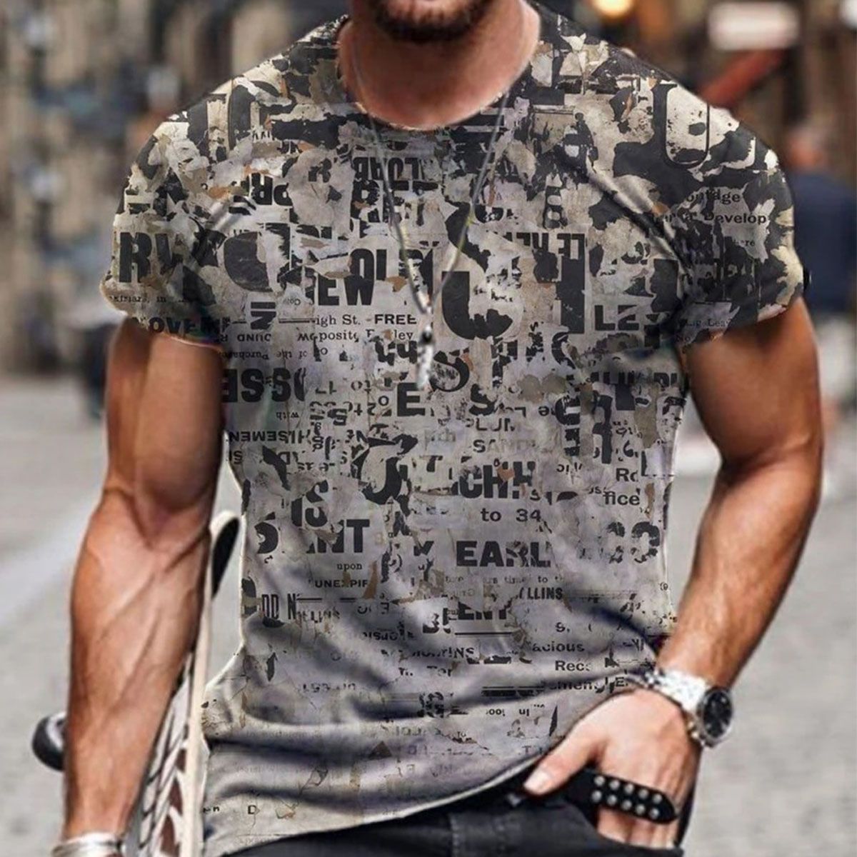 three-dimensional graphic T-shirt men's fashion casual top fun men's 3D printing T-shirt summer trend shirt streetwear