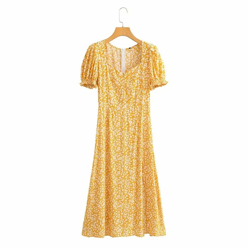 Foridol Summer Boho Long Dress Women Floral Print Vintage Maxi Slit Red Dress Puff Sleeve 2021 Beach Holiday Chic Blue Dress