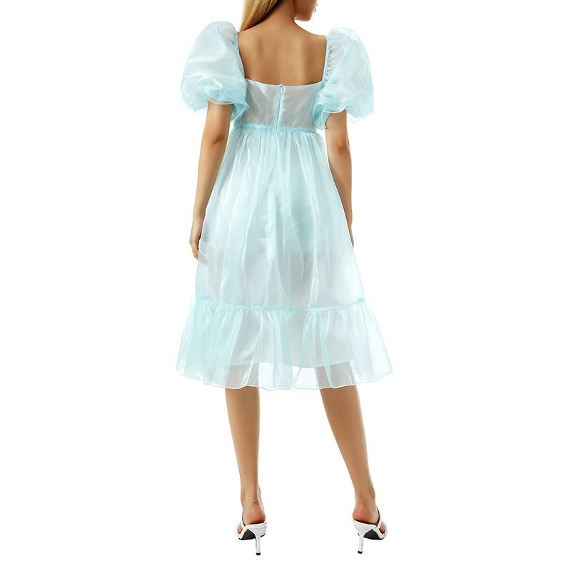 Women Elegant Prom Dresses, Sleeveless Lace Mesh Round Neck Formal Party A Line Dress, Pink/White