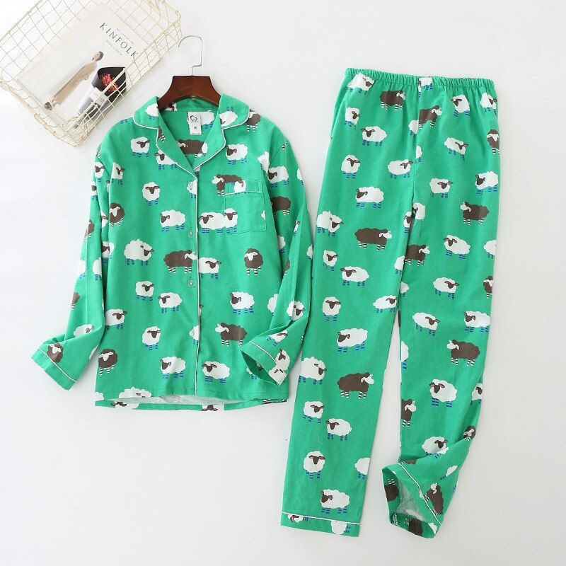 Woman Cotton Printing Pajamas Long Sleeves Women's Trousers Pajamas Set Casual  Soft Sleepwear Suit Woman Homewear