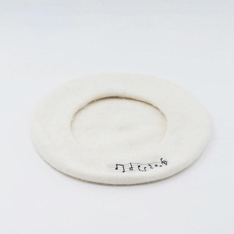 COKK Feminina Pure Wool Beret Women Winter Hat Musical Note Embroidery Beret Flat Cap Warm Gorras Planas England
