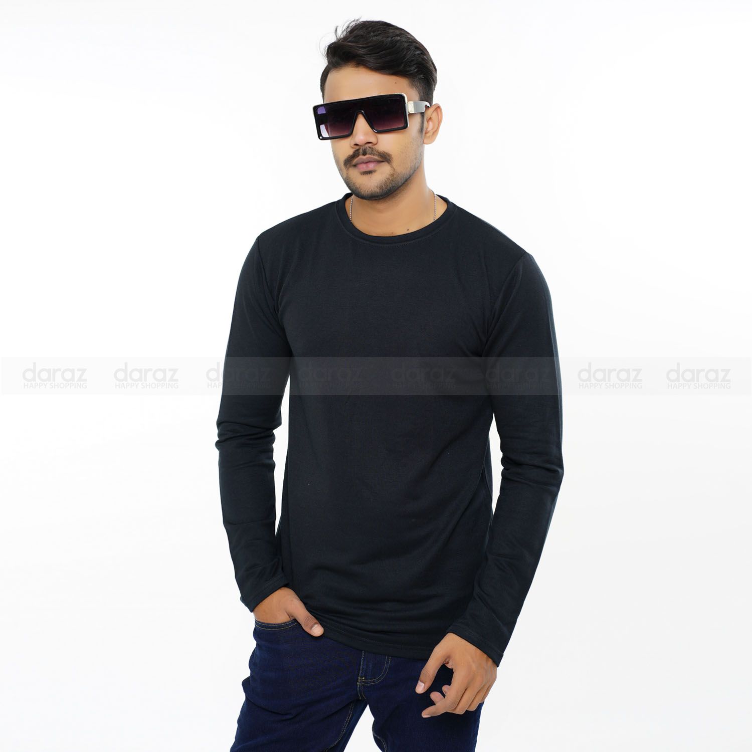Black Color Cotton Full Sleeve T-Shirt For Men