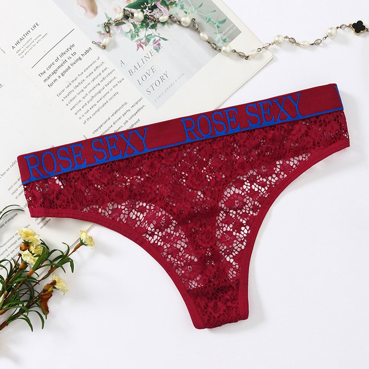 Lace Thongs for Women Girls' Hollow Out T-Back Transparent Panties Letter Elastic Girdle Underwear Low Waist Lingerie