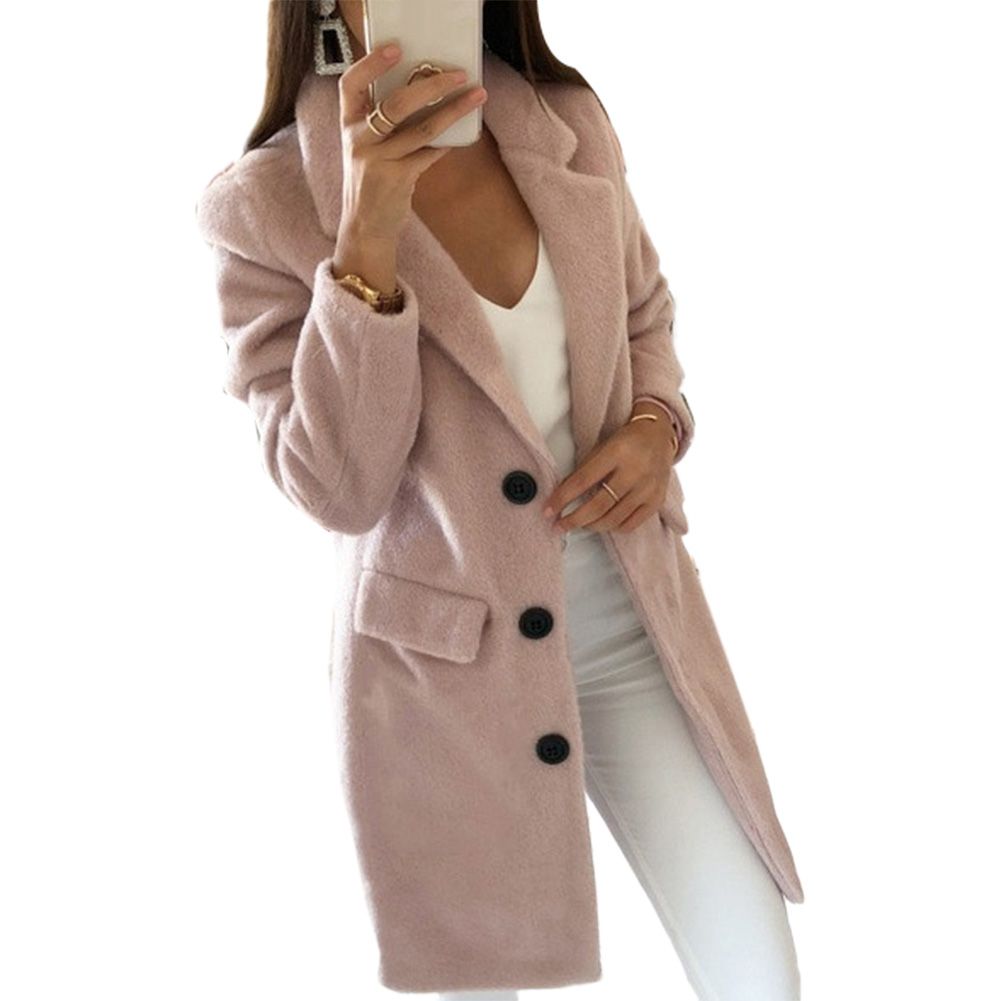 Autumn Winter Long Sleeve Cardigan Solid Color Women Lapel Blazer Jacket Coat