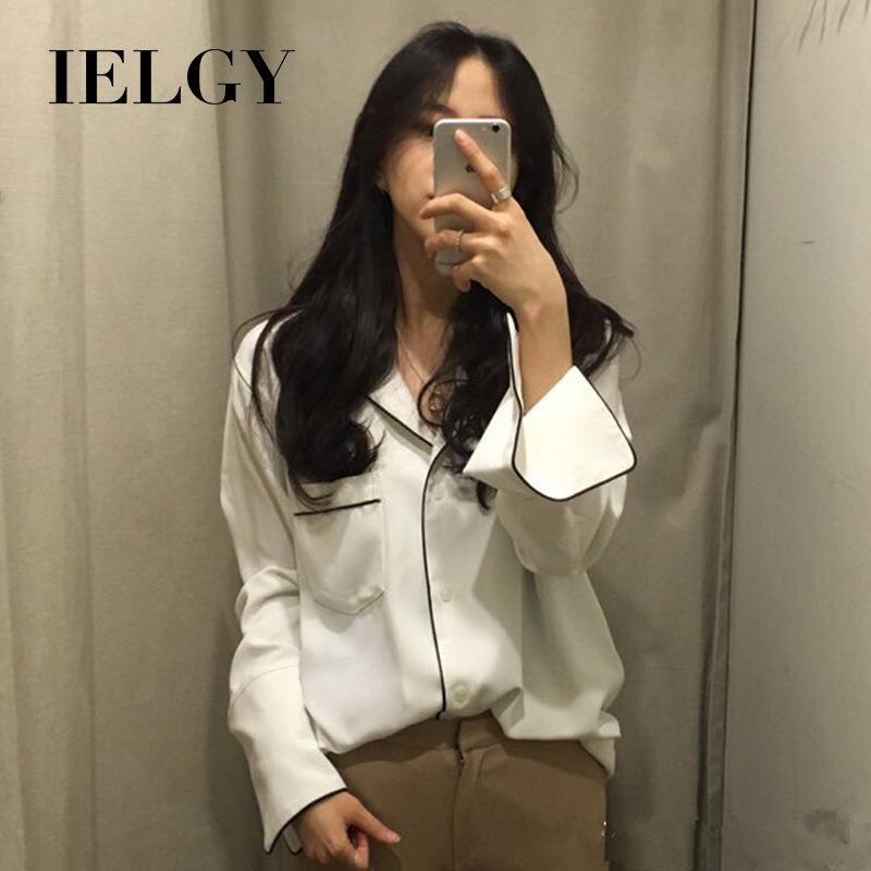 IELGY new retro French lazy pajamas wind V-neck shirt female Han Fan shirt loose long-sleeved shirt